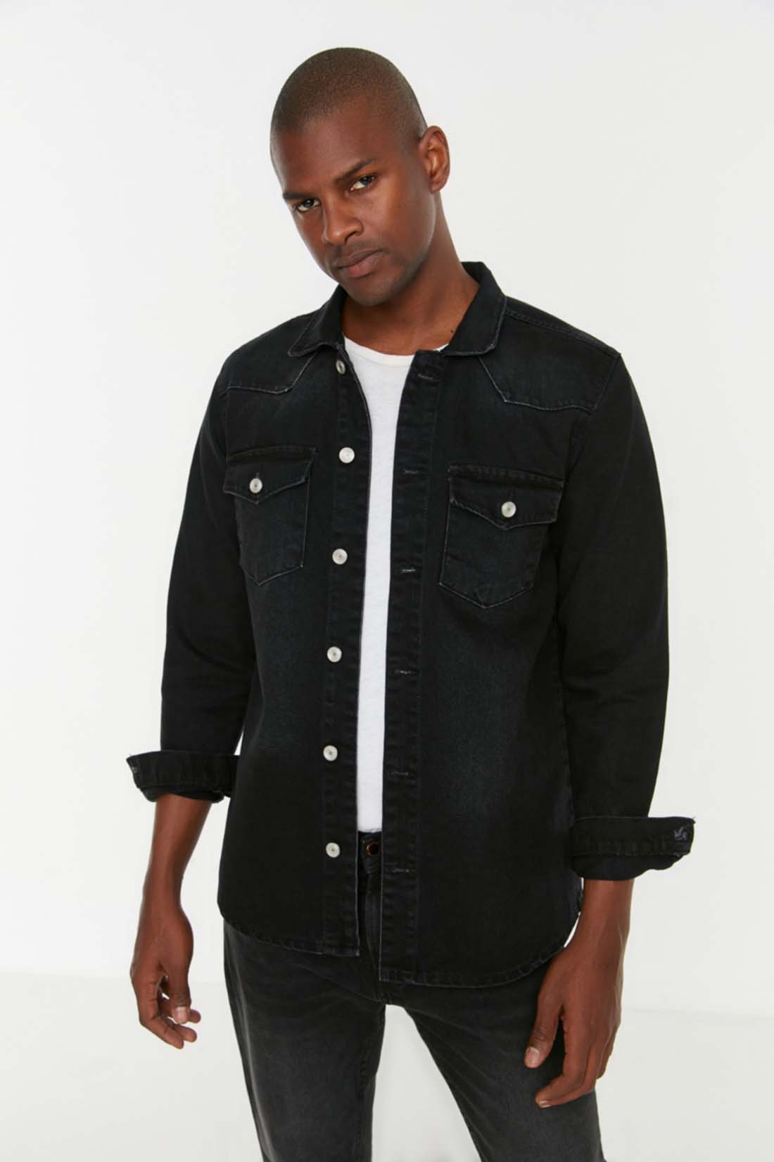 Джинсовая рубашка мужская Trendyol TMNSS21CE0273 черная XL