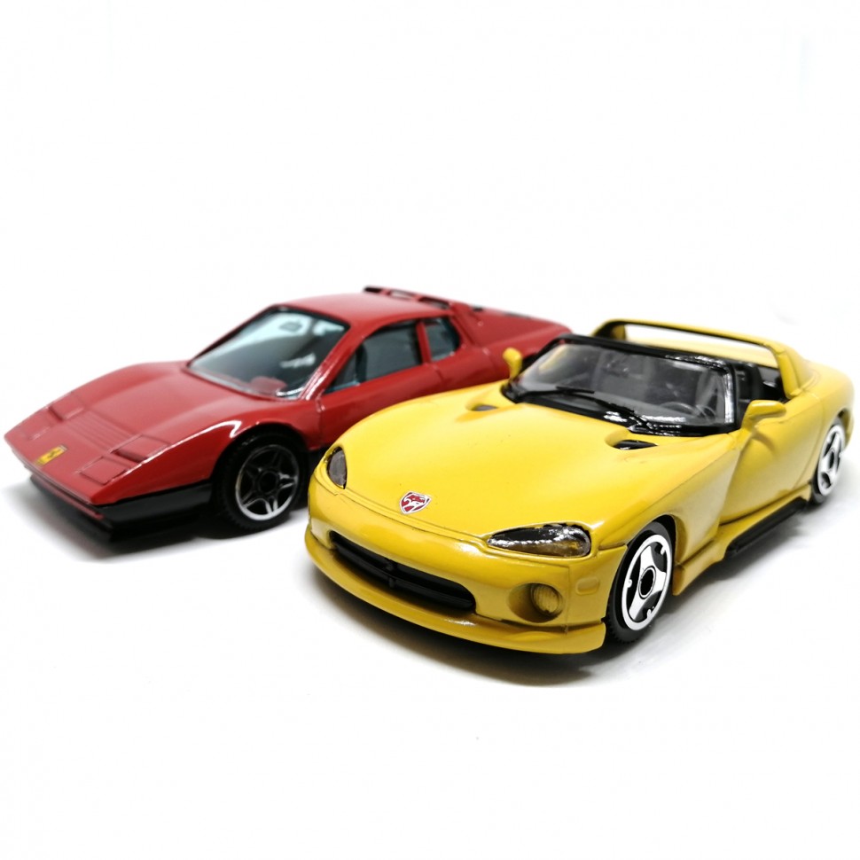 Набор коллекционных автомобилей Bburago Dodge Viper + Ferrari 512, масштаб 1:43