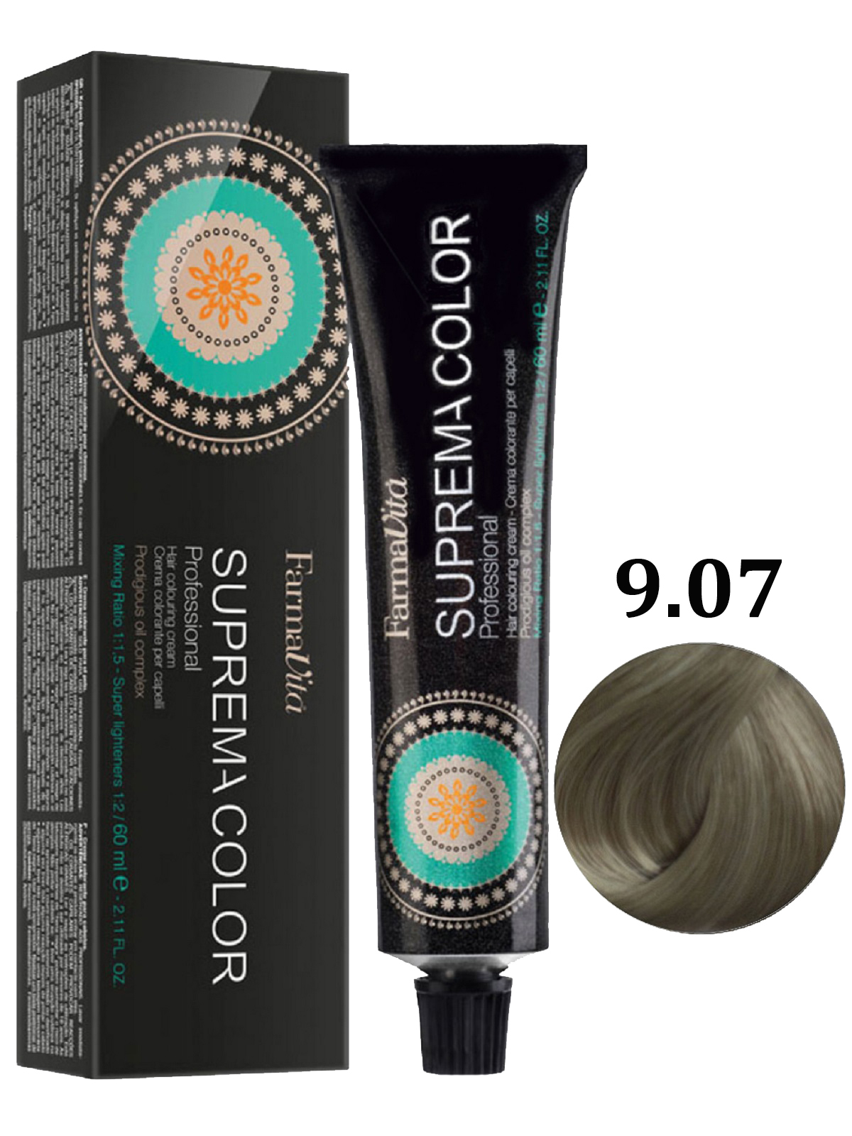 Крем-краска для волос FarmaVita SUPREMA COLOR 9.07 очень холодный светлый блондин 60 мл