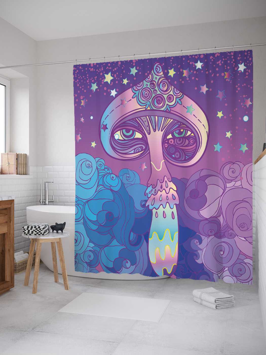 

Штора (занавеска) JoyArty для ванной "Поганка с глазами" из сатена, 180х200 см с крючками, Зеленый