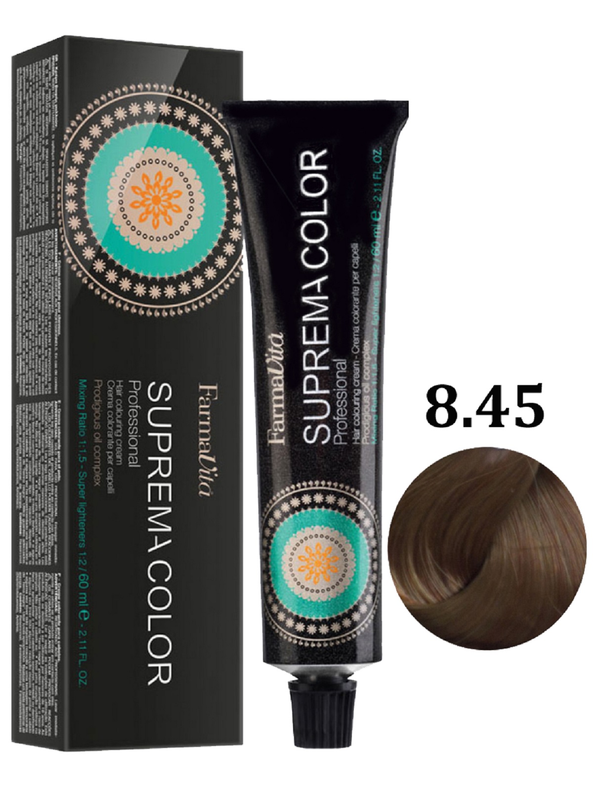 Крем-краска для волос FarmaVita SUPREMA COLOR 8.45 светлый блондин медный 60 мл краска для волос farmavita suprema 1 1 сине