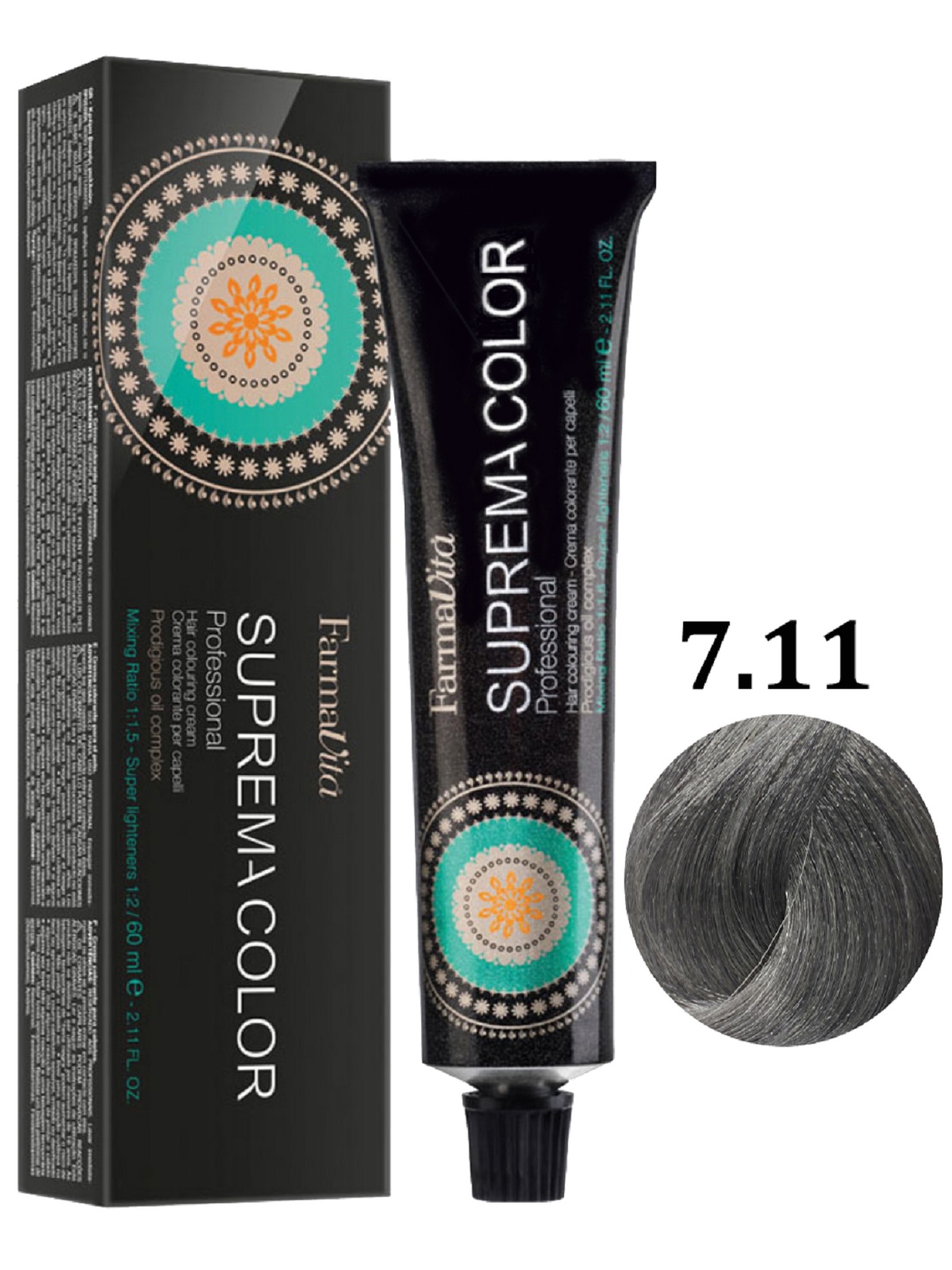 Крем-краска для волос FarmaVita SUPREMA COLOR 7.11 интенсивный пепельный блондин 60 мл защитный протектор farmavita art color 500 гр