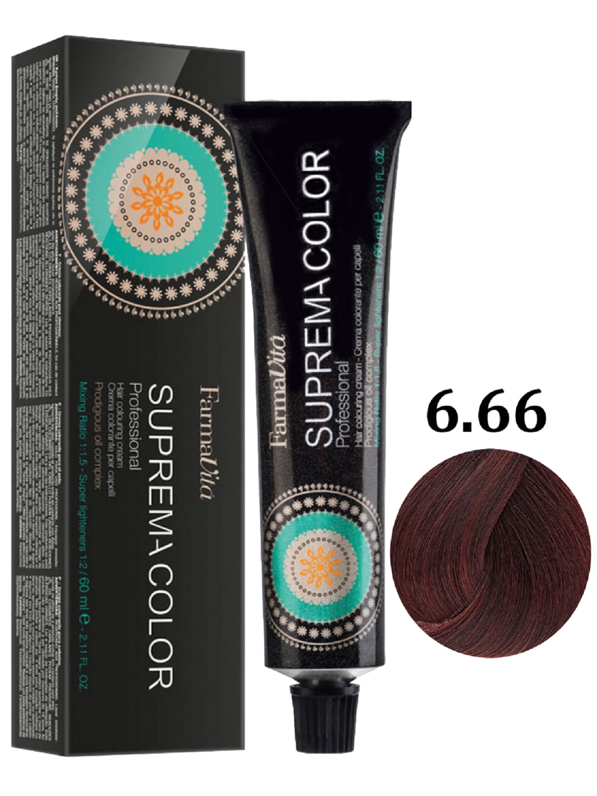 Крем-краска для волос FarmaVita SUPREMA COLOR 6.66 темный блонд насыщенный красный 60 мл