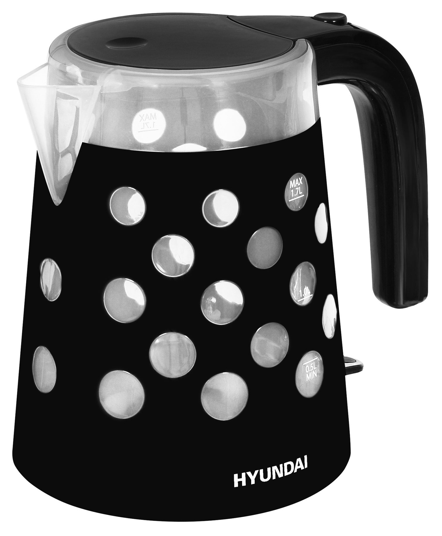 Чайник электрический HYUNDAI HYK-G2012 1.7 л прозрачный, черный фен hyundai hdi0750 2200 вт