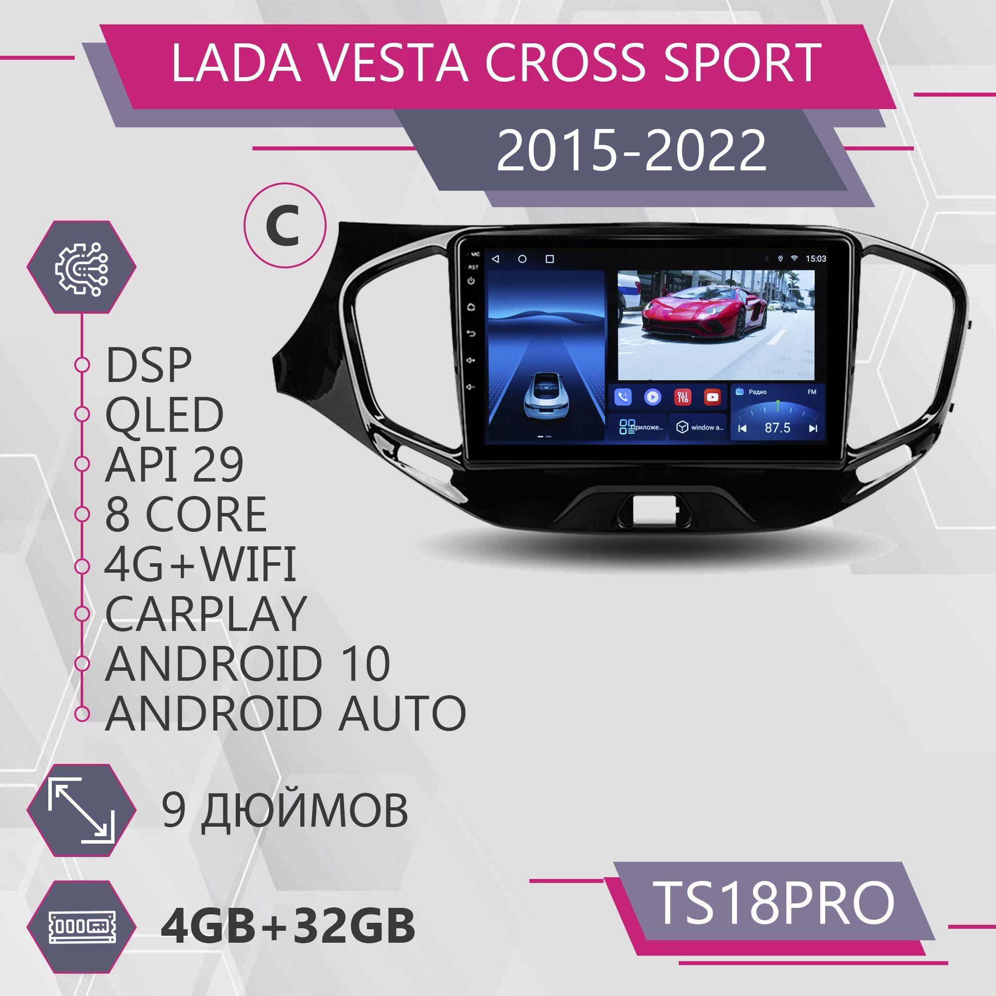 Магнитола Точка Звука TS18Pro для LADA Vesta Enjoy / Лада Веста Комплект С 4+32GB 2din