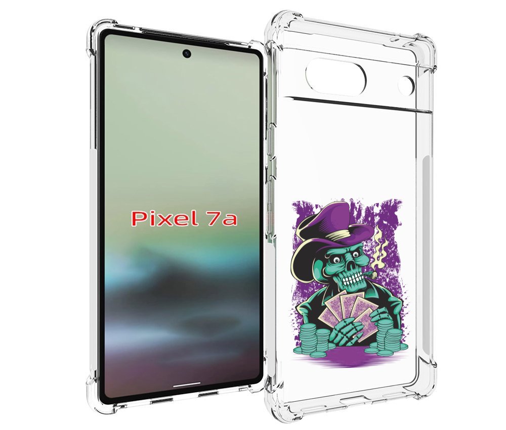 

Чехол MyPads зеленый череп с картами для Google Pixel 7A, Tocco
