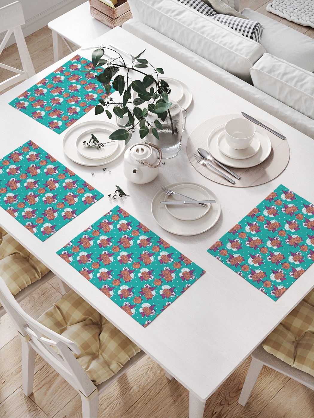 

Комплект салфеток JoyArty "Снежные пионы" для сервировки стола (32х46 см, 4 шт.), Голубой, Снежные пионы