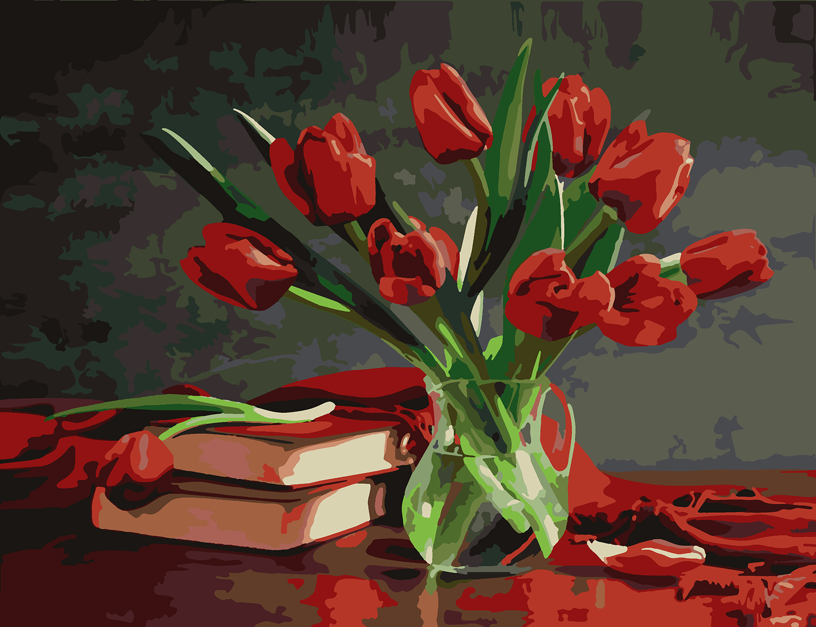 фото Картина по номерам красиво красим букет красных тюльпанов, 40 х 60 см