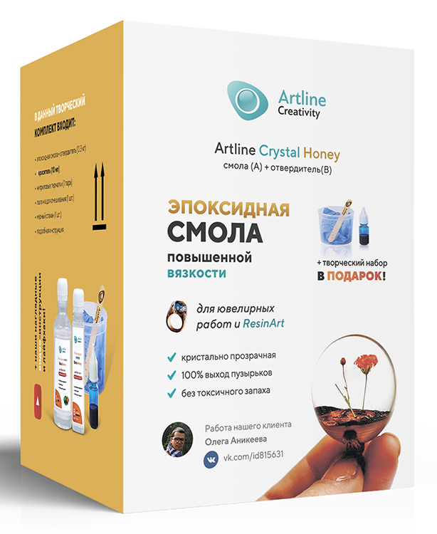 

Эпоксидная смола повышенной вязкости Artline Honey Epoxy 0,3 кг с творческим набором