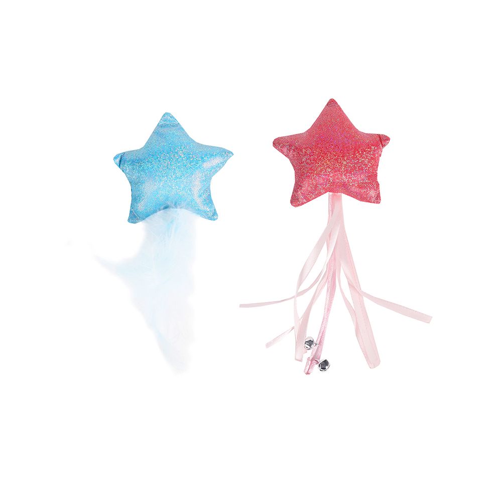 фото Игрушка для кошек chomper magical набор звезды с перьями и ленточками 2 шт