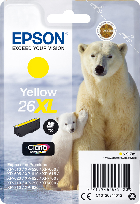 Картридж для струйного принтера Epson C13T26344010 C13T26344012, оригинал, желтый