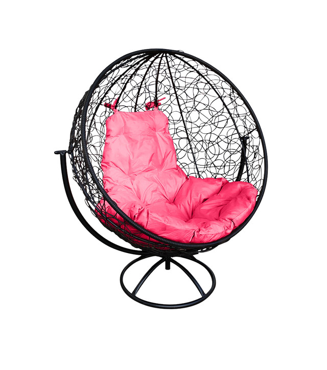 фото Садовое кресло m-group вращающееся с ротангом черное розовая подушка