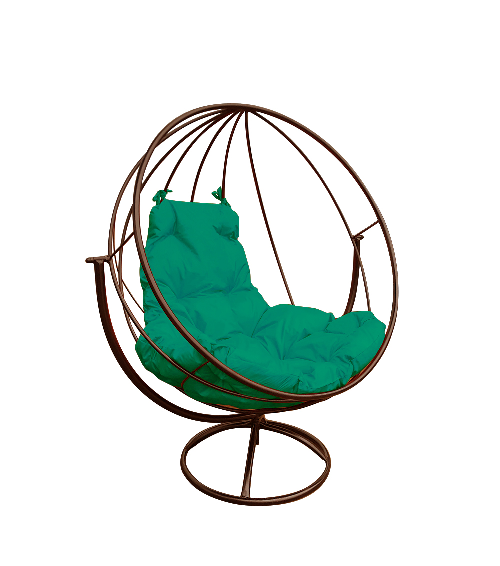 фото Садовое кресло m-group вращающееся коричневое зеленая подушка