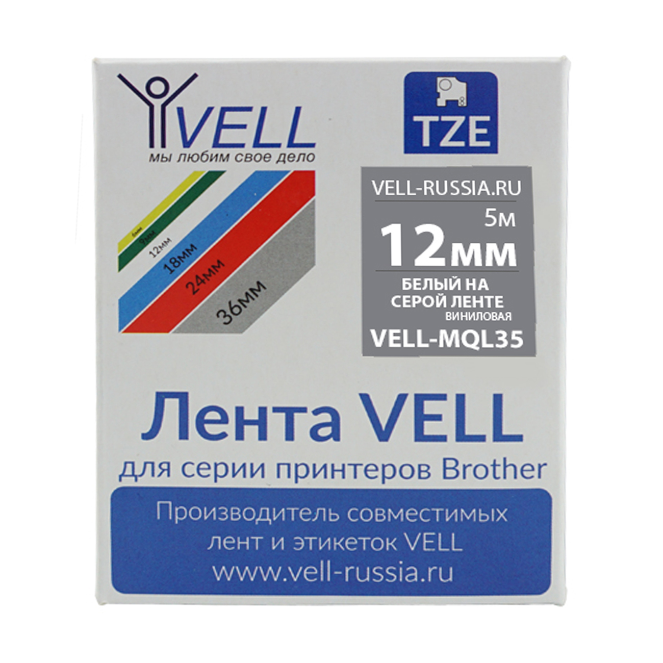 Лента Vell MQ-L35 (12 , белый на сером)