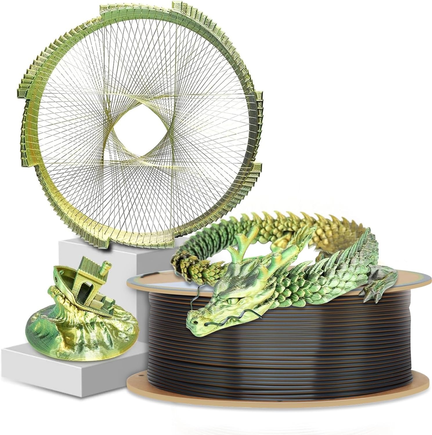 

Пластик PLA SILK для 3D-принтера Yousu зеленый, золотой, черный (YSPla3GoldBG500)