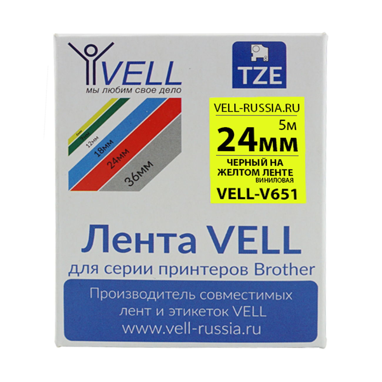 Лента виниловая Vell V-651 (24 , черный на желтом)