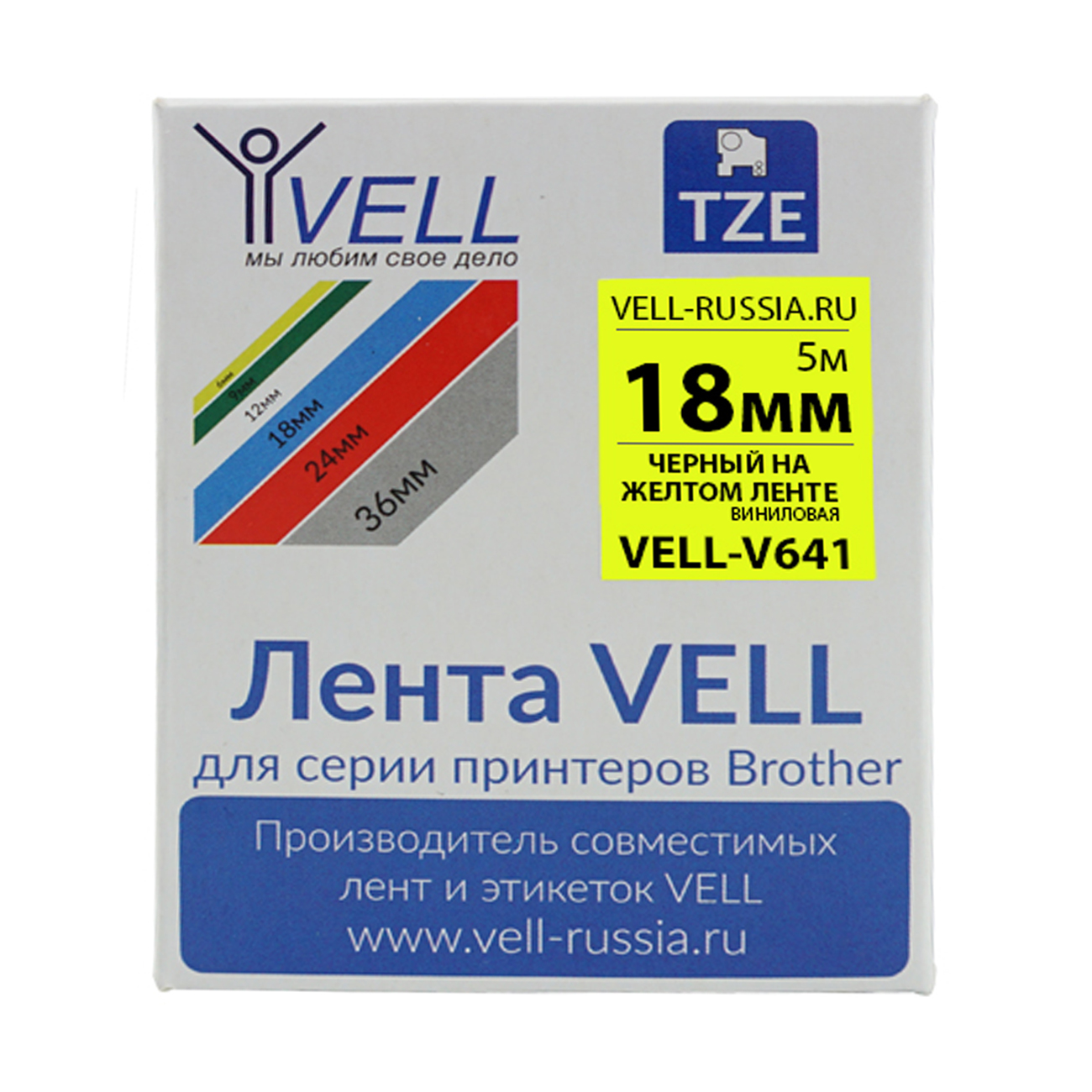 Лента виниловая Vell V-641 (18 , черный на желтом)