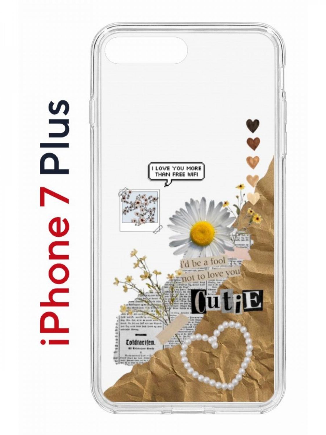 Чехол на iPhone 7 Plus/8 Plus Kruche Print Крафтовые наклейки, бампер с защитой камеры