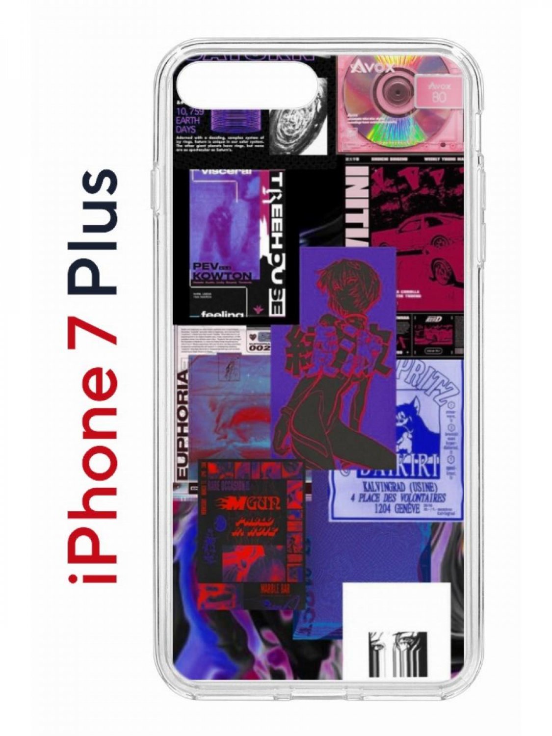 Чехол на iPhone 7 Plus/8 Plus Kruche Print Стикеры Киберпанк, бампер с защитой камеры