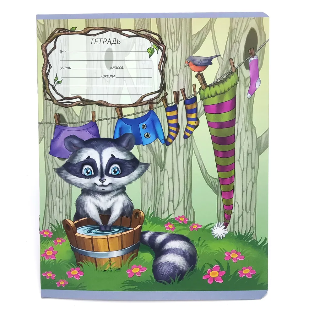 Тетрадь Magic Lines Из жизни енотов 12 листов А5 скрепка клетка