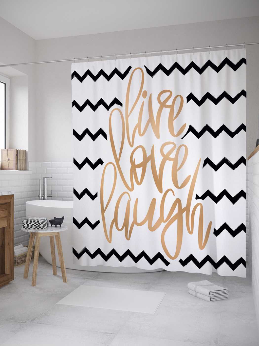 

Штора (занавеска) JoyArty для ванной "Позитив на зигзаге" из сатена, 180х200 см с крючками, Розовый