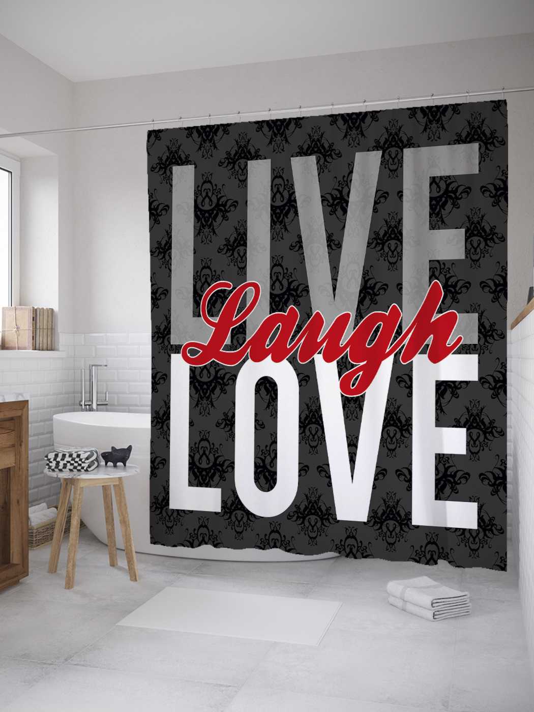 

Штора (занавеска) JoyArty для ванной "Позитивная цитата" из сатена, 180х200 см с крючками, Розовый