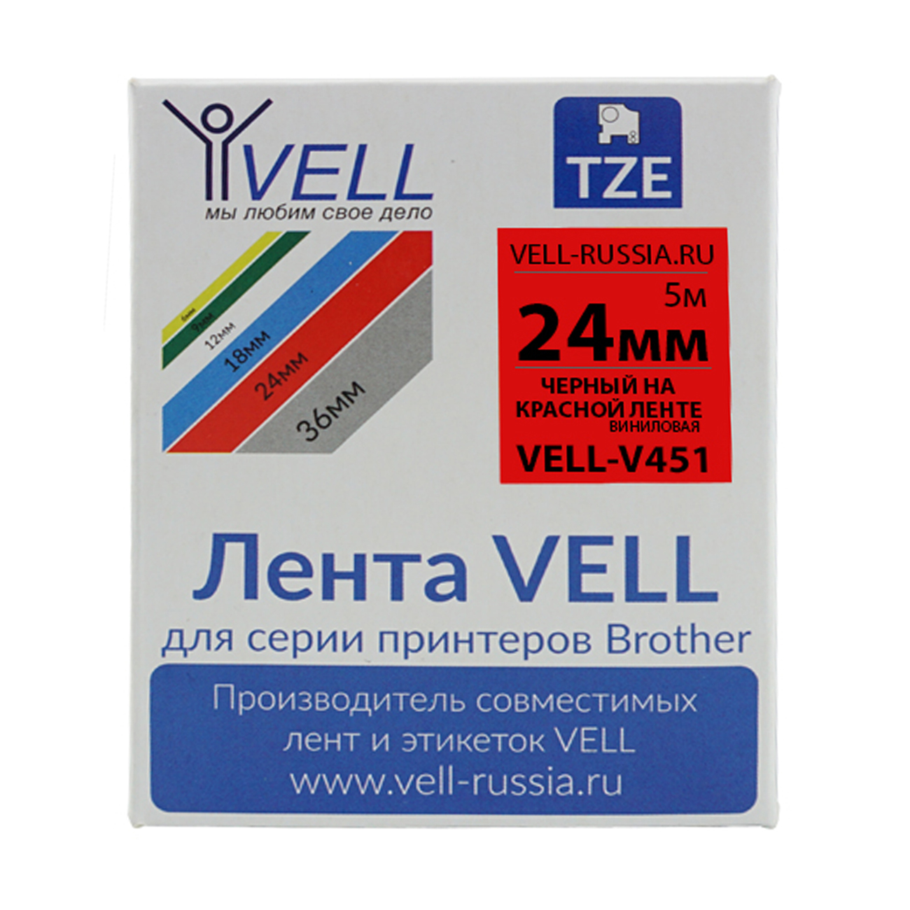 Лента виниловая Vell V-451 (24 , черный на красном)