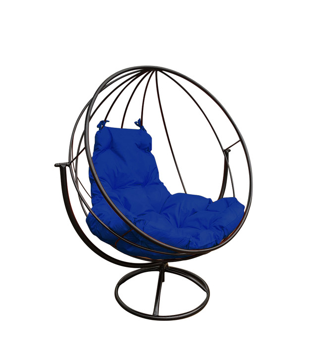 фото Садовое кресло m-group вращающееся черное синяя подушка
