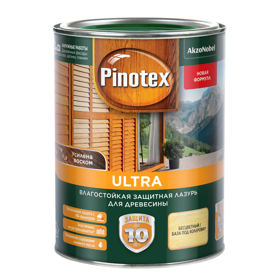 

Защитная лазурь Pinotex Ultra влагостойкая для древесины бесцветная 1 л
