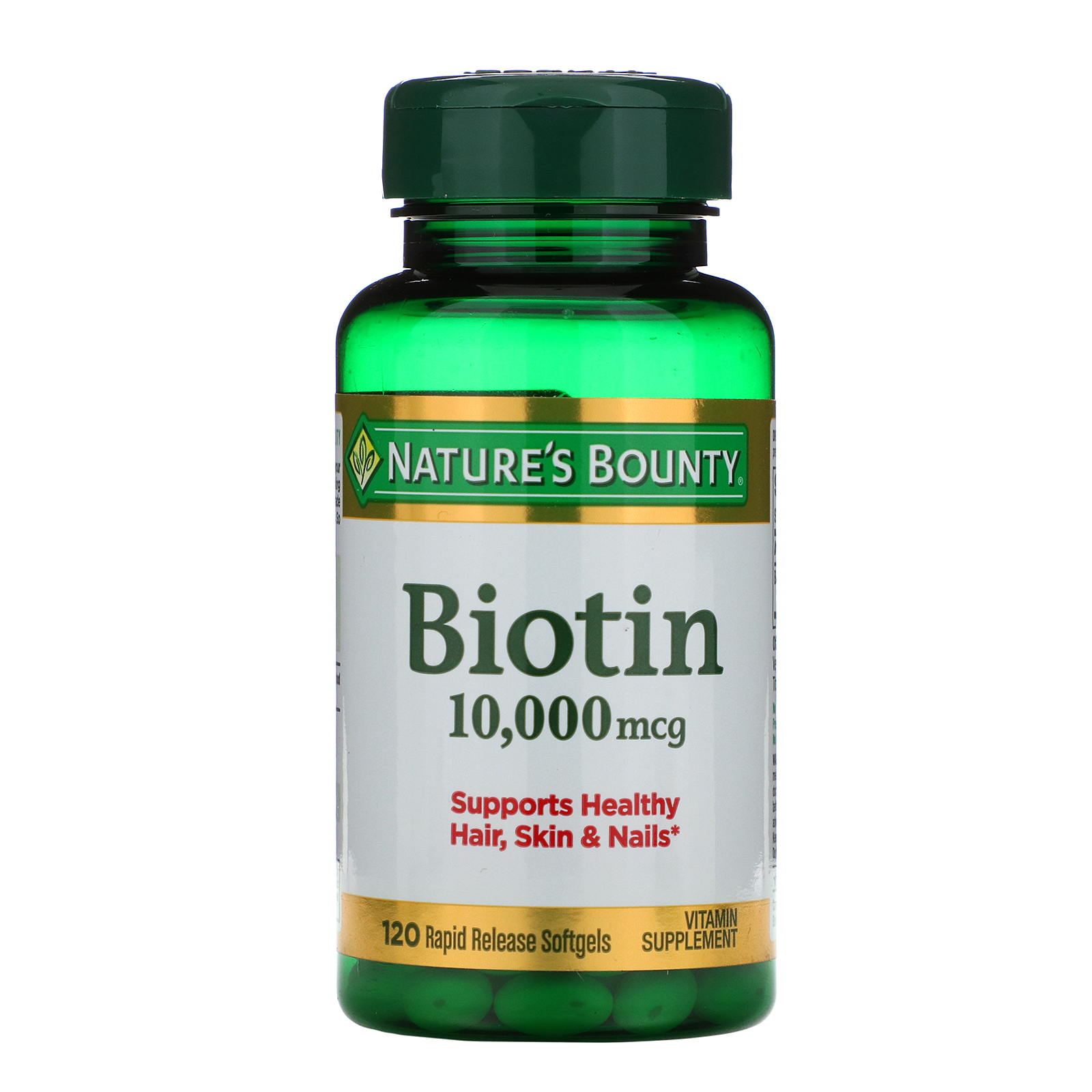 

Nature's Bounty Biotin 10000 мкг, 120 softgels, витамин B7, биотин