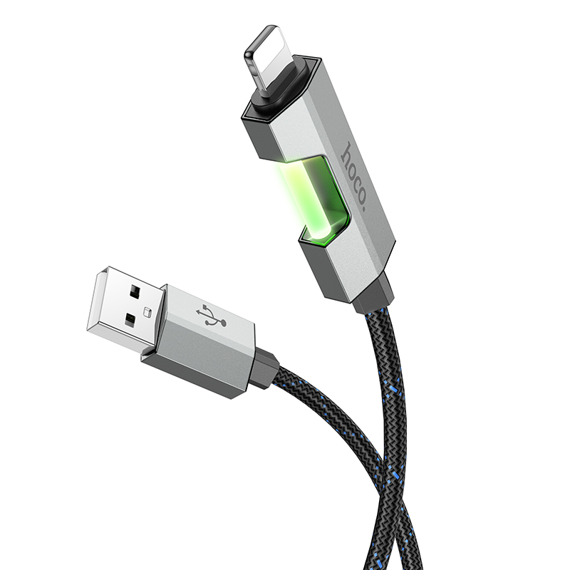 

USB дата кабель Lightning, HOCO, U123, 1.2м, с индикатором черный