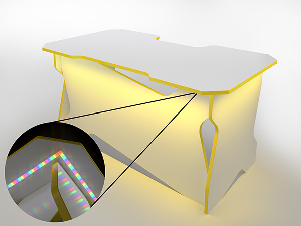 фото Игровой компьютерный стол rvg с подсветкой белый/желтый 120 nobrand