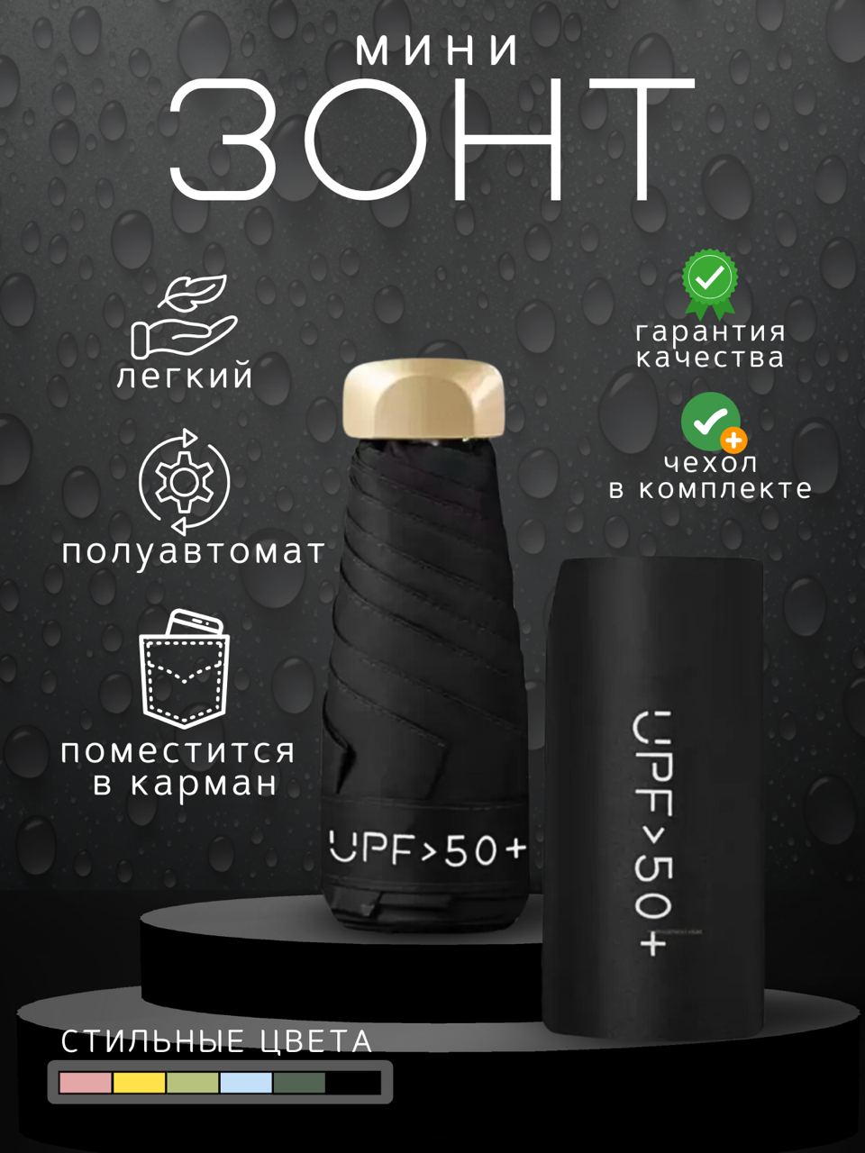 

Зонт унисекс TOP-Store UV UPF50 черный, UV UPF50