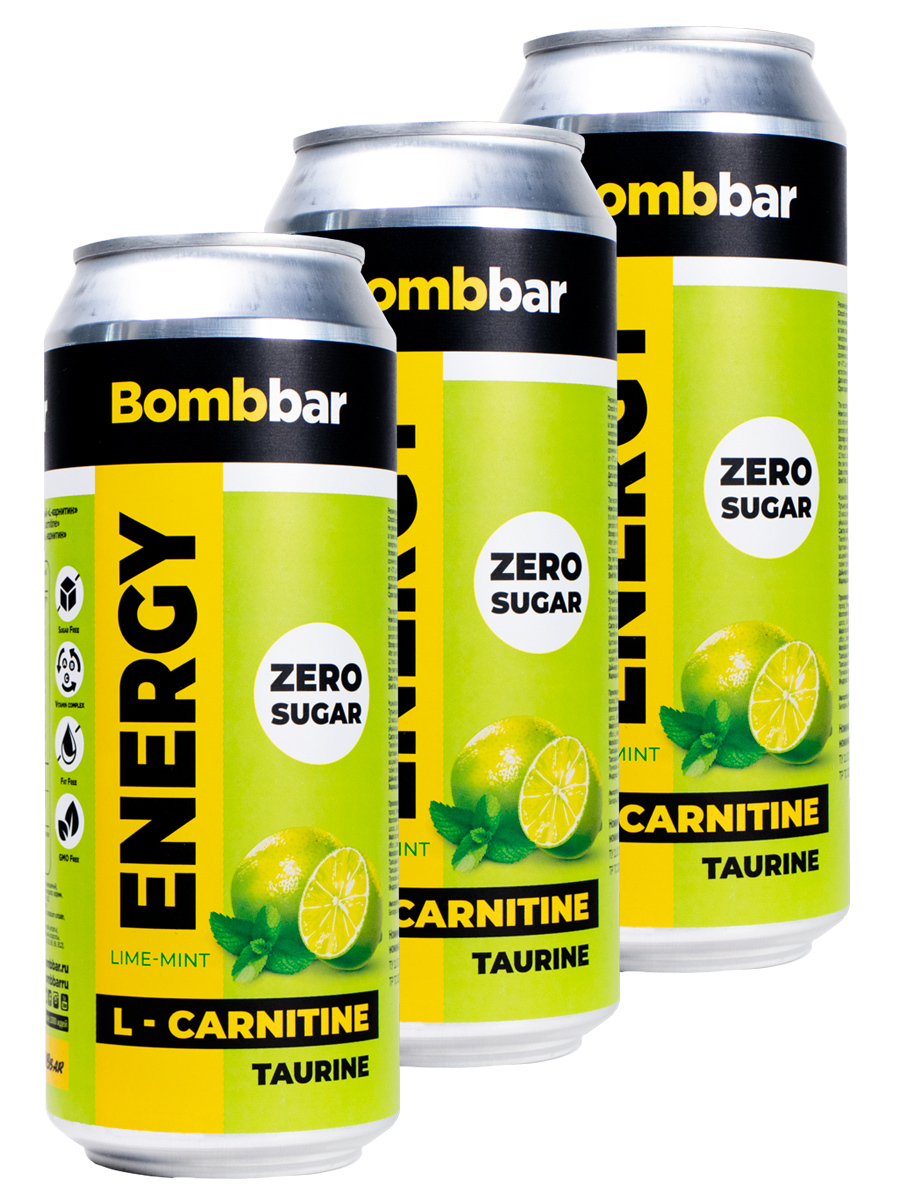 Энергетический напиток Bombbar с Л-карнитином energy, 3шт по 500мл (лайм-мята)