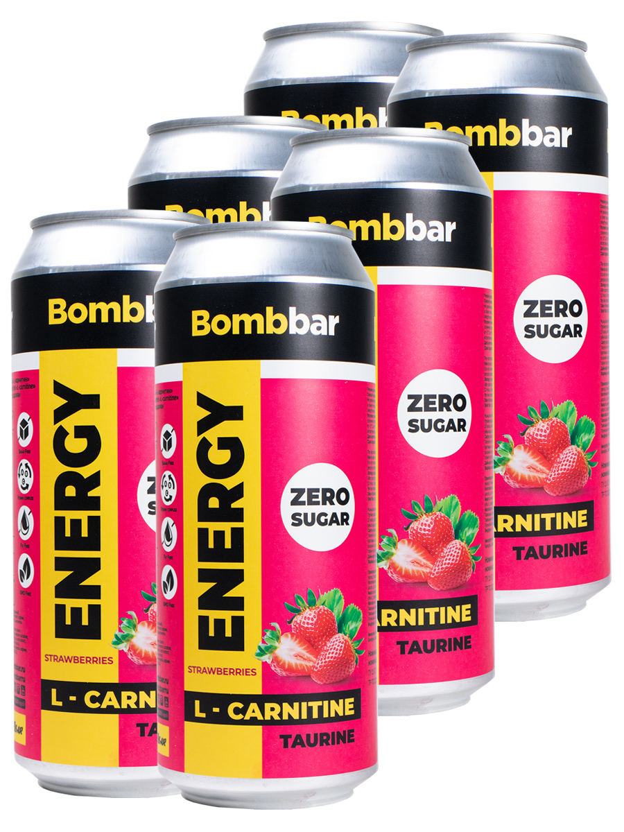 Напиток без сахара Bombbar с Л-карнитином energy, 6шт по 500мл (клубника-земляника)