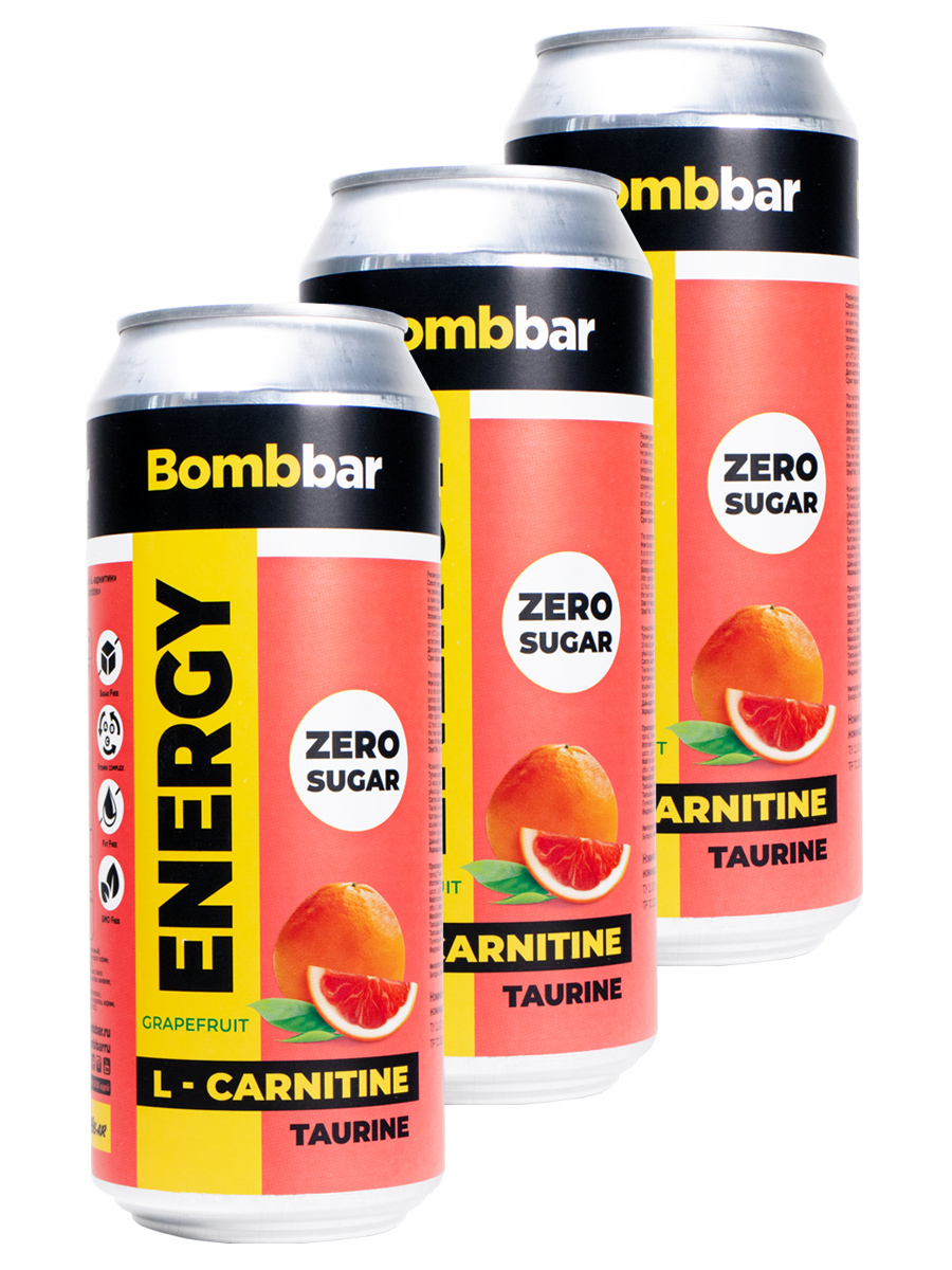 Энергетический напиток без сахара Bombbar с Л-карнитином energy, 3шт по 500мл (грейпфрут)