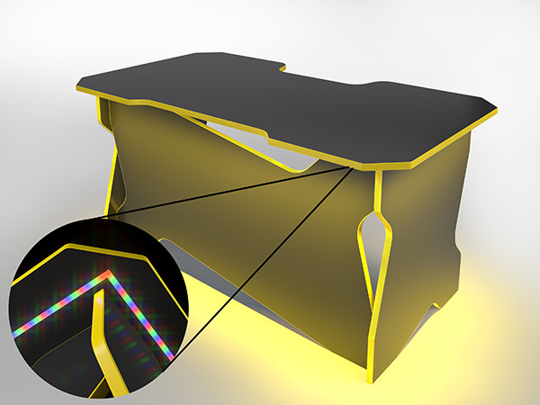 Игровой компьютерный стол RVG с подсветкой Черный/Желтый 100