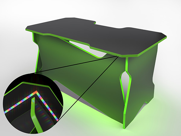 фото Игровой компьютерный стол rvg с подсветкой черный/салатовый 100 nobrand