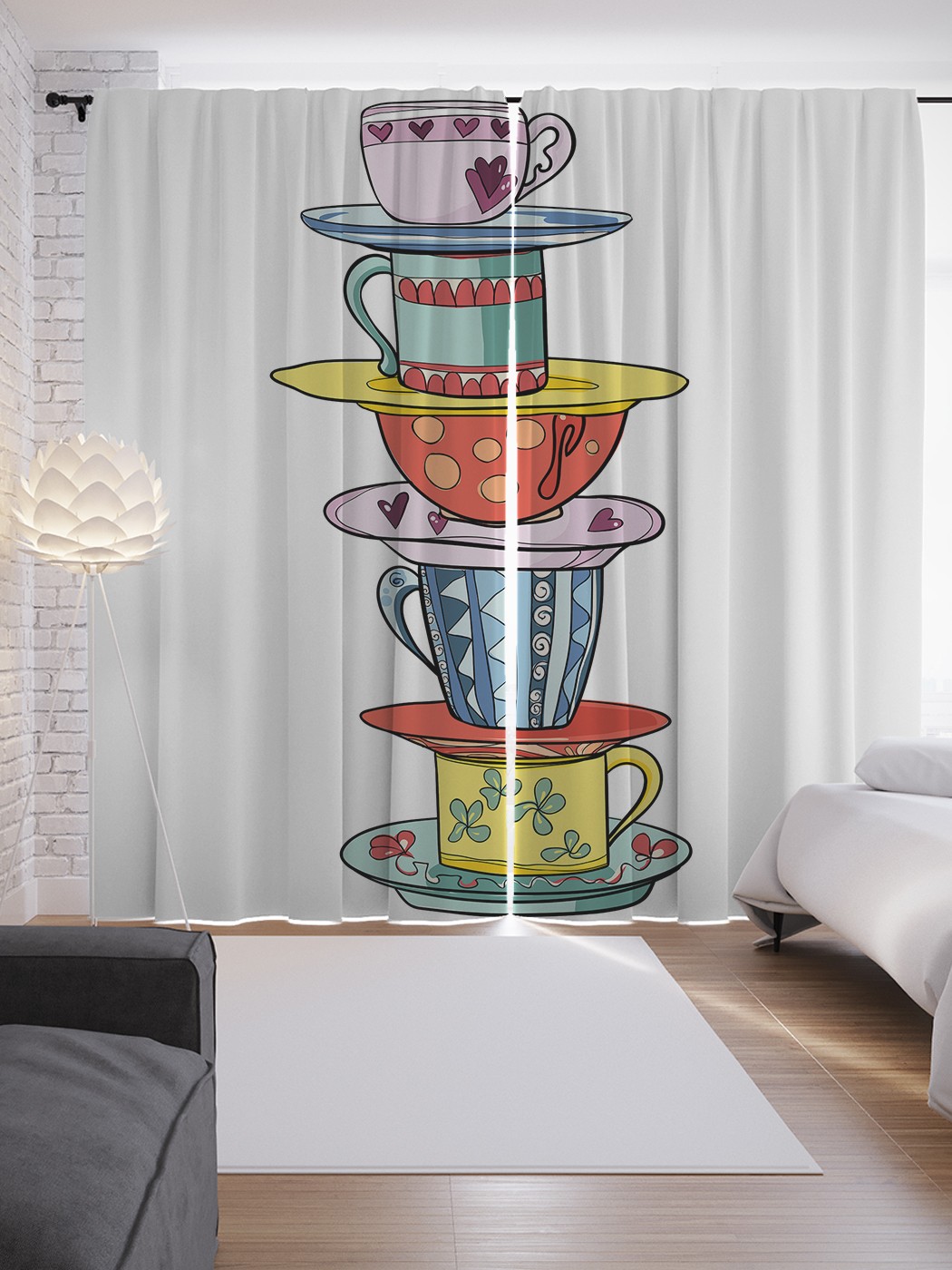 

Шторы JoyArty с фотопечатью "Горя чашек" из сатена, 290х265 см, Горя чашек