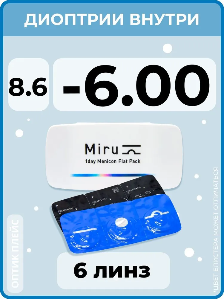 Контактные линзы Miru 1 day Menicon Flat Pack 6 линз -6,00 R 8,6