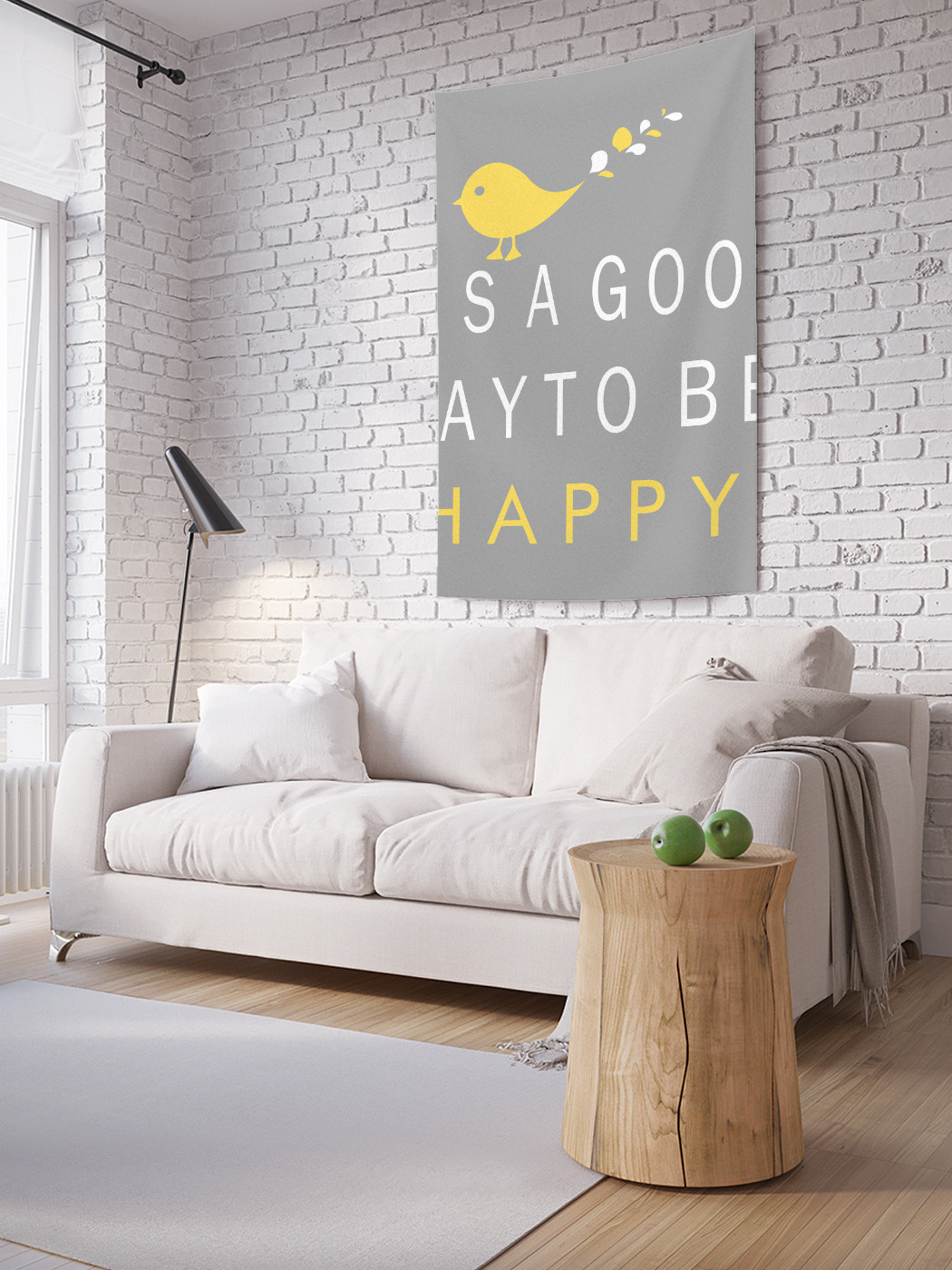 

Вертикальное фотопанно JoyArty Надпись JoyArty Быть счастливым и птичка, 150x200 см, Надпись "Быть счастливым" и птичка