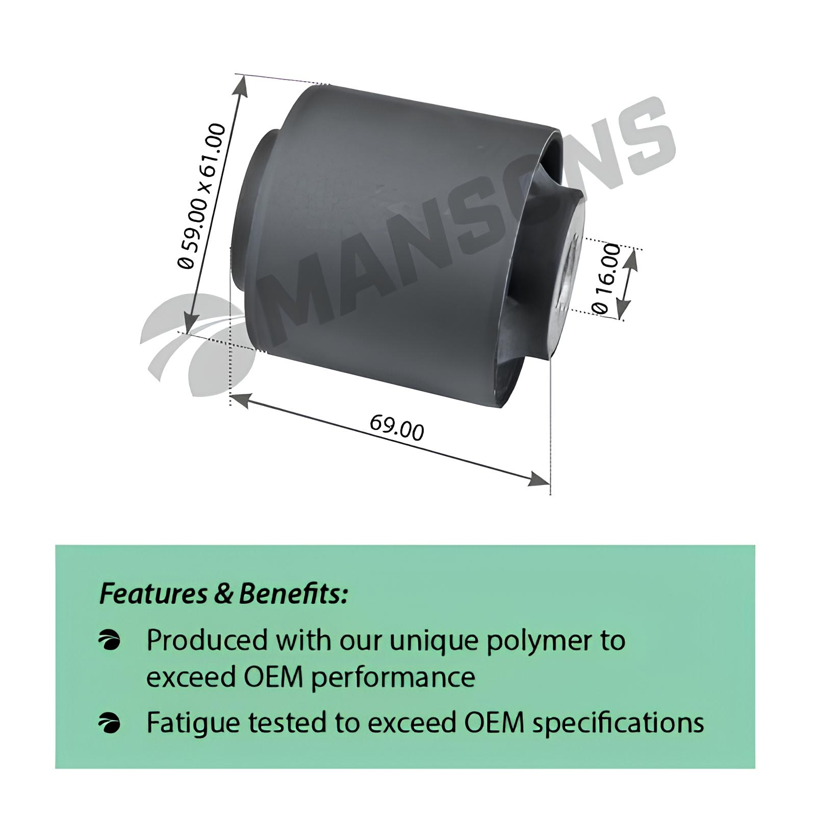 100.855_Сайлентблок Стабилизатора Кабины D16xd61/D59x69mm Scania P/G/R/T Mansons арт. 1008