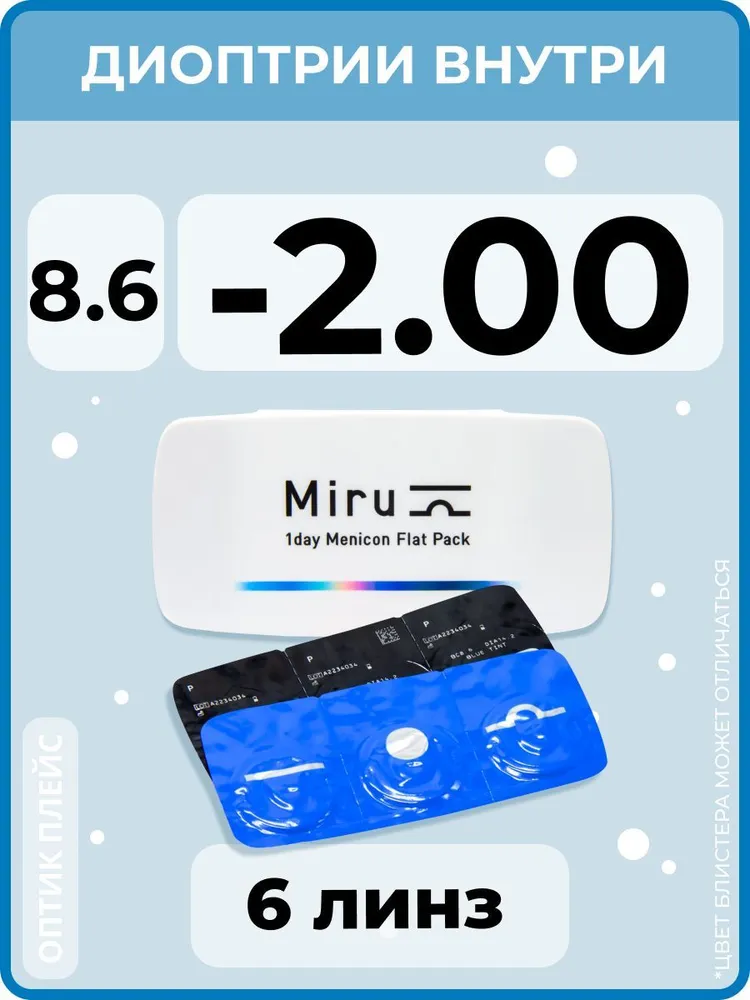 Контактные линзы Miru 1 day Menicon Flat Pack 6 линз -2,00 R 8,6
