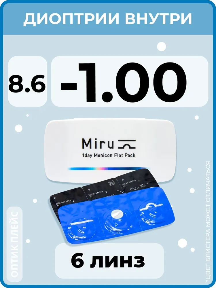 Контактные линзы Miru 1 day Menicon Flat Pack 6 линз -1,00 R 8,6