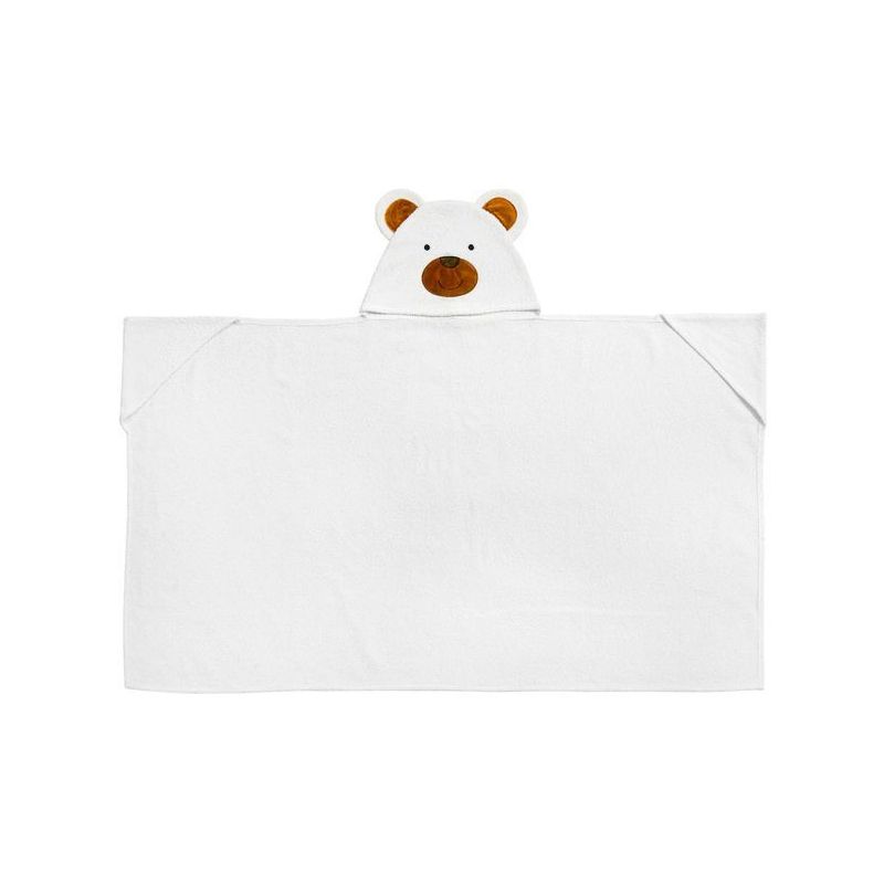 фото Полотенце детское nat медвежонок белое с капюшоном с вышивкой и аппликацией 116-134