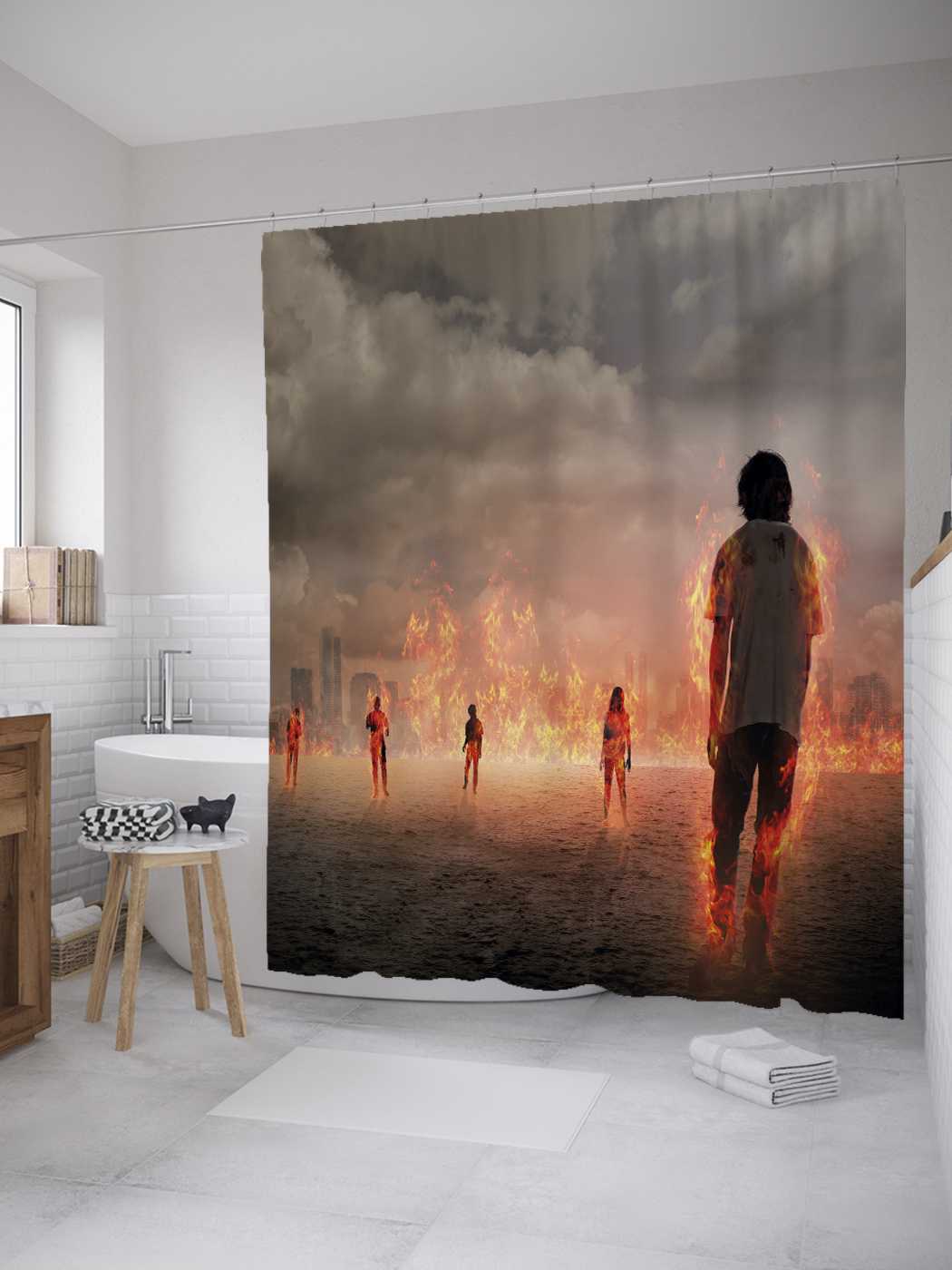 

Штора (занавеска) JoyArty для ванной "Блуждающие зомби" из сатена, 180х200 см с крючками