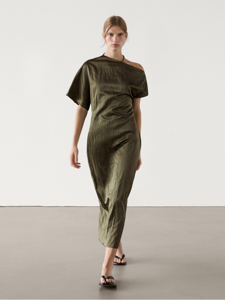 

платье женское Massimo Dutti 6667/667-I2024 зеленое L, Зеленый, 6667/667-I2024