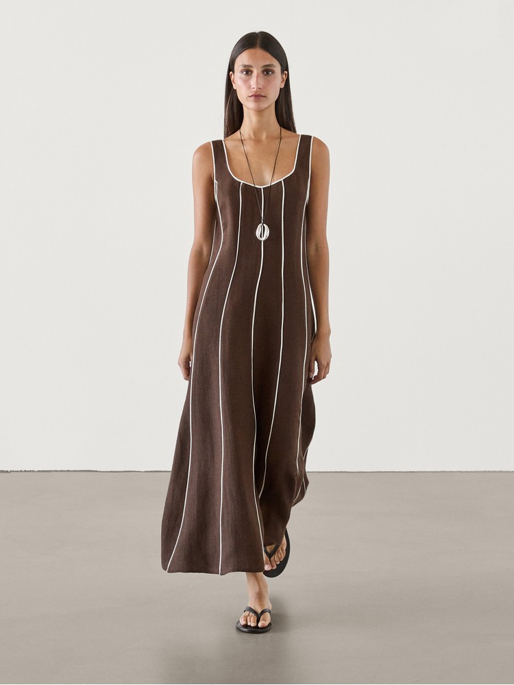 

платье женское Massimo Dutti 6664/624-I2024 коричневое XL, Коричневый, 6664/624-I2024