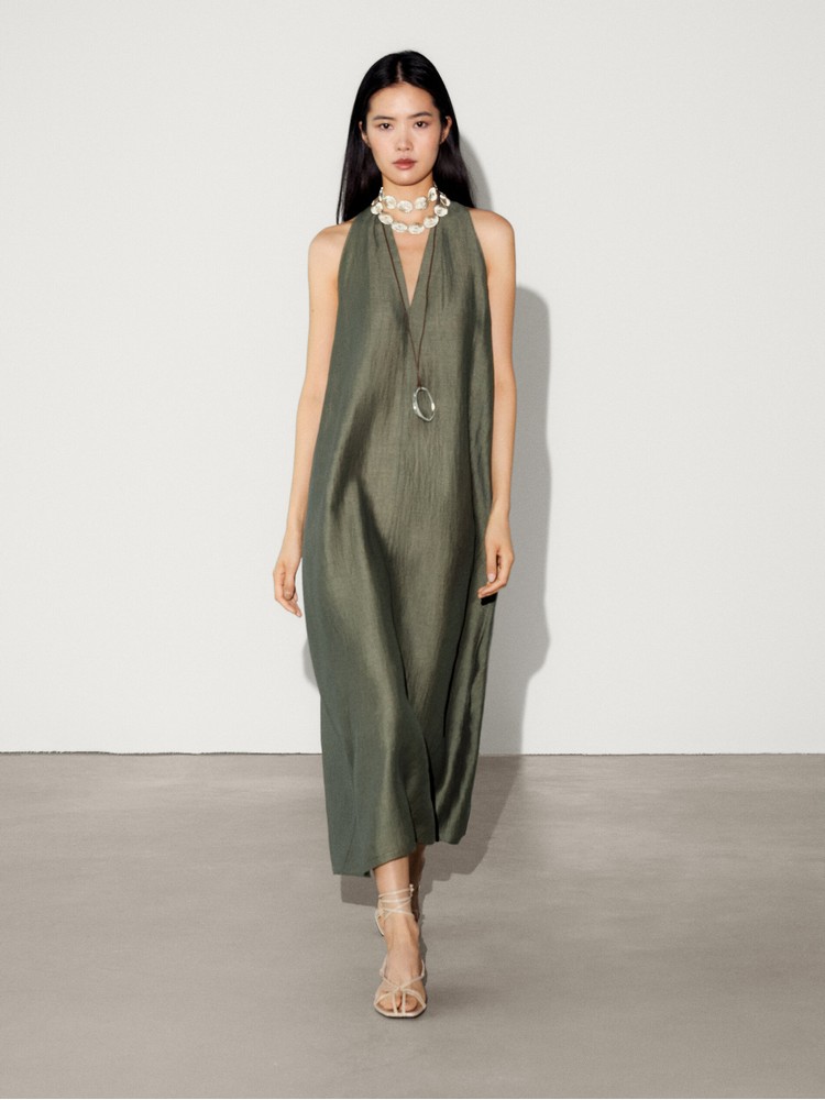 

платье женское Massimo Dutti 6619/661-I2024 зеленое S, Зеленый, 6619/661-I2024