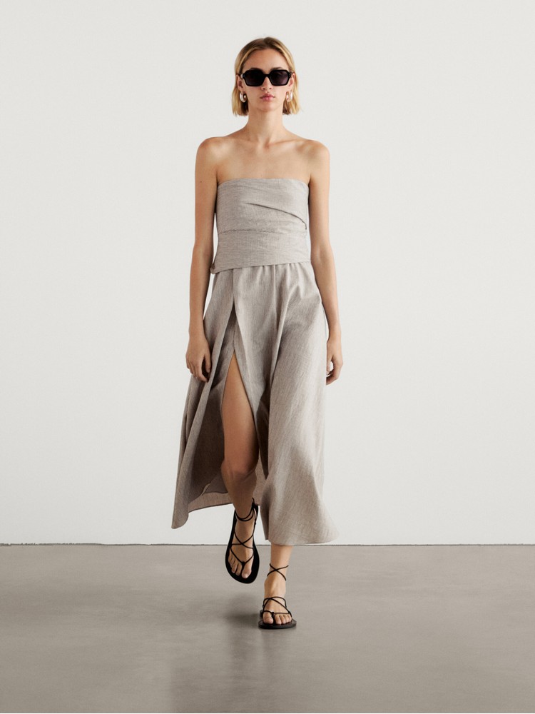 

платье женское Massimo Dutti 6613/612-I2024 бежевое S, Бежевый, 6613/612-I2024